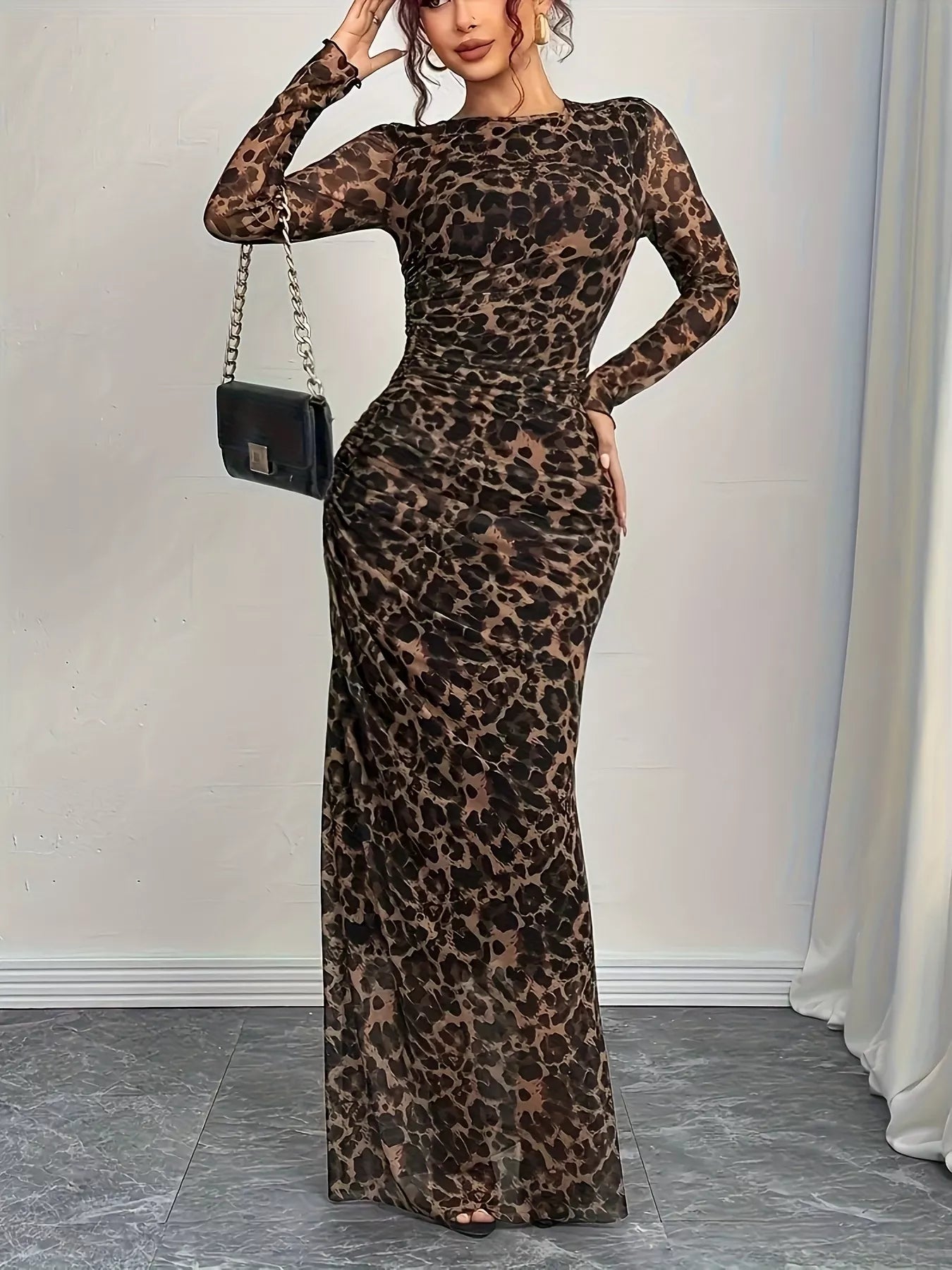 Leopard Print Long Sleeve Maxi Dress Mayawyefashion Leopard Print Long Sleeve Maxi Dress Mayawyefashion
