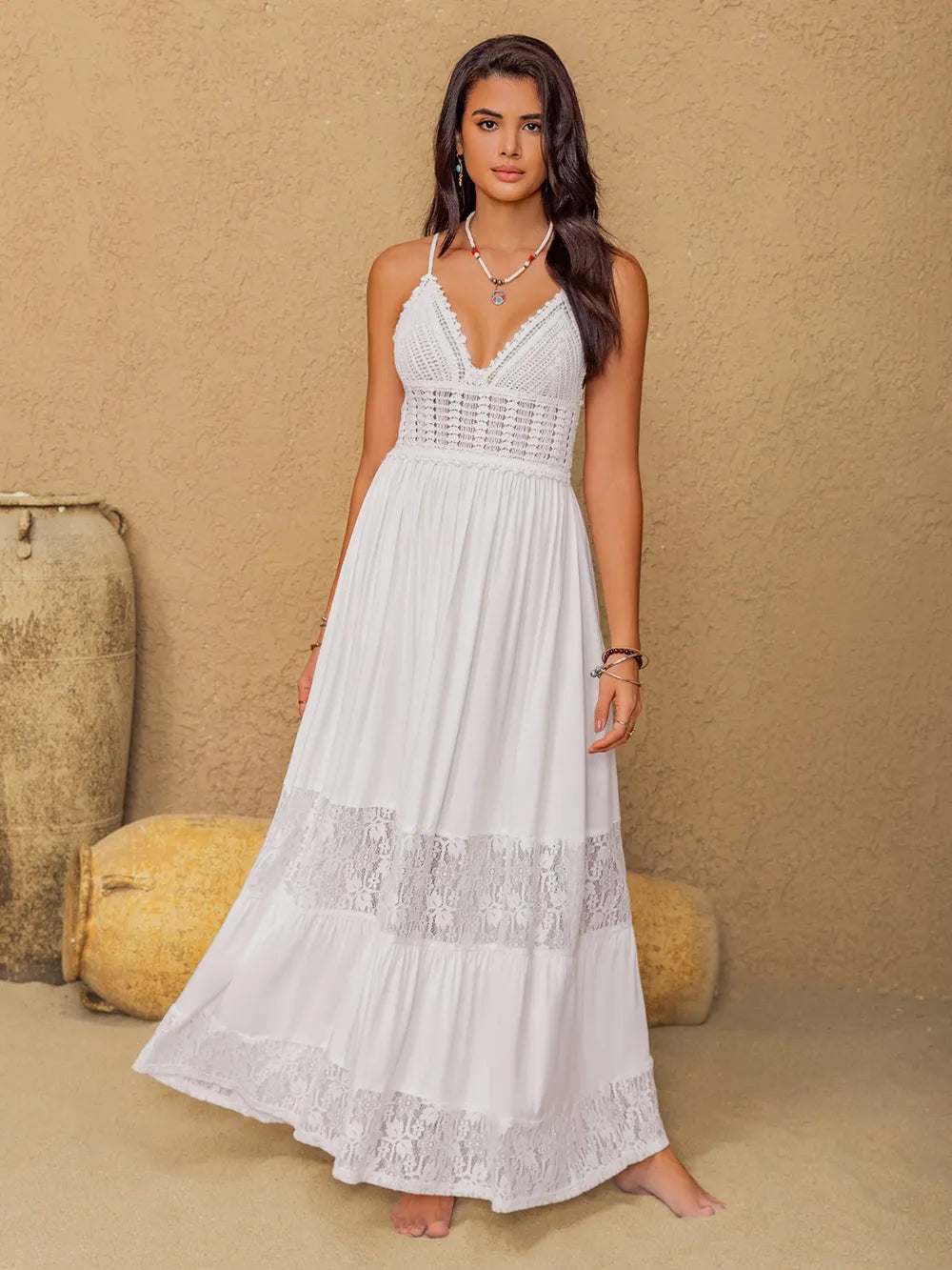 Lace Detail Crochet Tiered Maxi Cami Dress Mayawyefashion Lace Detail Crochet Tiered Maxi Cami Dress Mayawyefashion