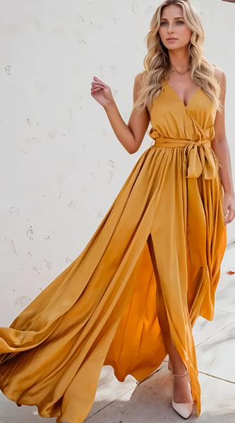 Surplice Tie Waist Maxi Dress