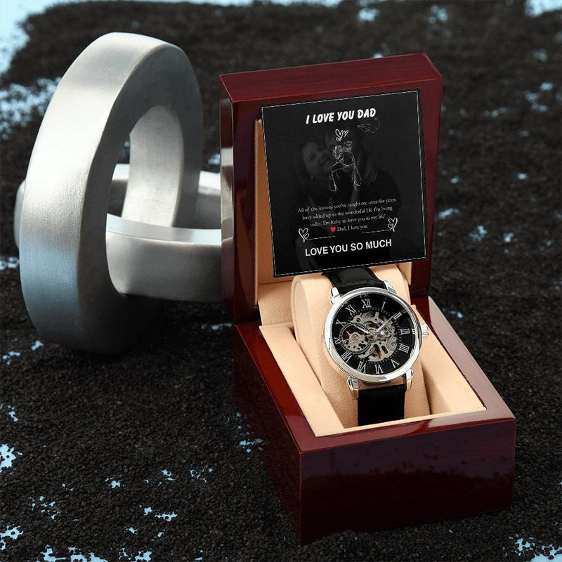 Luxury Skeleton Automatic Watch – I Love You Dad Gift Set