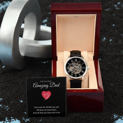 Men’s Skeleton Leather Watch – To My Amazing Dad Edition