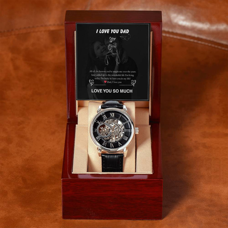 Luxury Skeleton Automatic Watch – I Love You Dad Gift Set