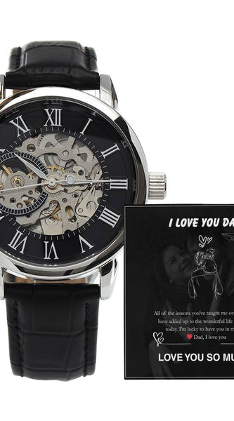 Luxury Skeleton Automatic Watch – I Love You Dad Gift Set