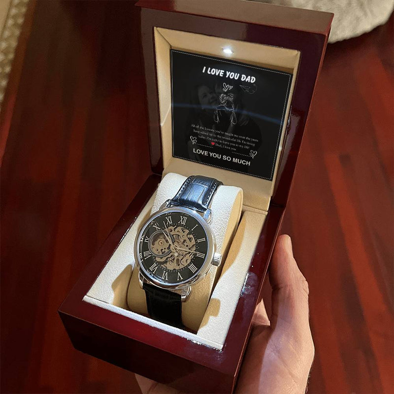 Luxury Skeleton Automatic Watch – I Love You Dad Gift Set