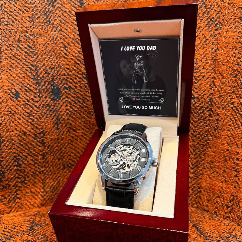 Luxury Skeleton Automatic Watch – I Love You Dad Gift Set