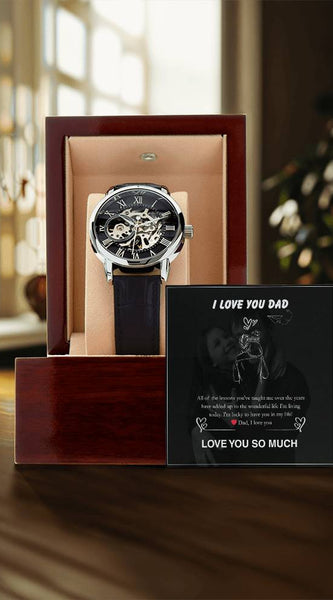 Luxury Skeleton Automatic Watch – I Love You Dad Gift Set