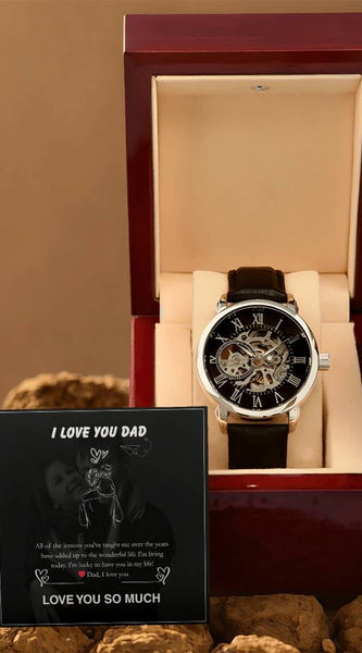 Luxury Skeleton Automatic Watch – I Love You Dad Gift Set