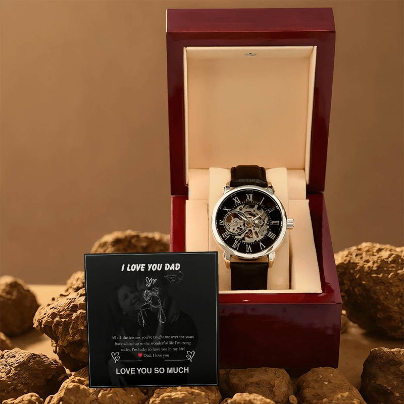 Luxury Skeleton Automatic Watch – I Love You Dad Gift Set