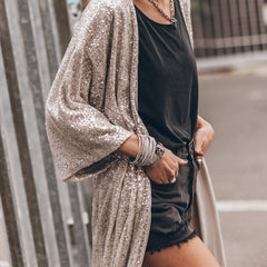 Sequin Open Front Duster Cardigan