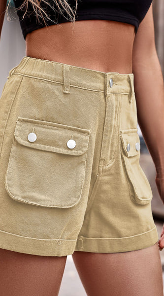 Cuffed Denim Shorts with Pockets