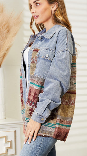Collared Neck Dropped Shoulder Denim Jacket