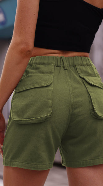 Buttoned Cargo Denim Shorts