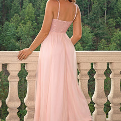 Spaghetti Strap Slit Mesh Dress