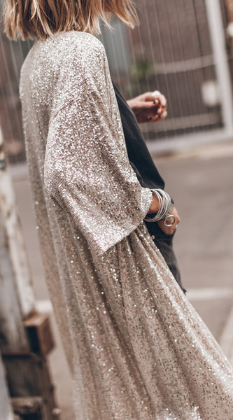 Sequin Open Front Duster Cardigan