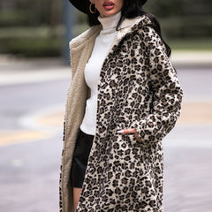 Leopard Hooded Coat with Pockets