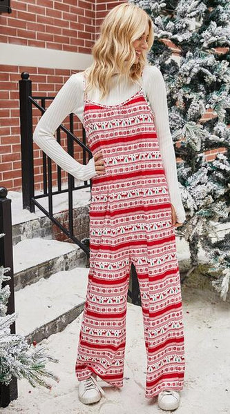 Christmas Color Contrast Wide-Legged Jumpsuit