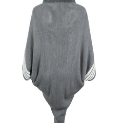 Striped Fringe Detail Long Sleeve Poncho