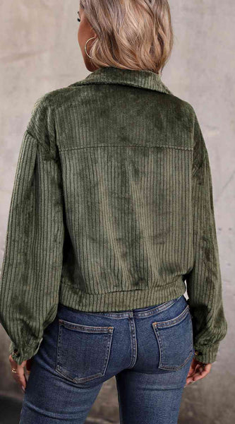 Collared Neck Button Front Jacket with Pockets