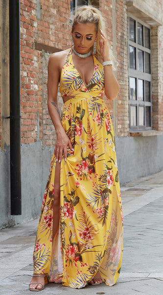 Halter Neck Split Dress