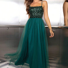 Lace-Up Backless Mesh Dress