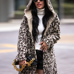 Leopard Hooded Coat with Pockets