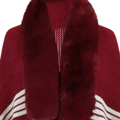 Striped Fringe Detail Long Sleeve Poncho