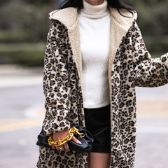 Leopard Hooded Coat with Pockets