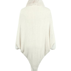 Striped Fringe Detail Long Sleeve Poncho