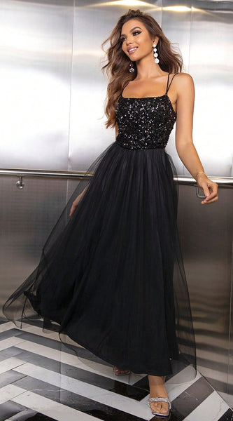 Lace-Up Backless Mesh Dress