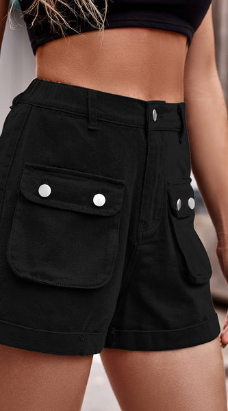 Cuffed Denim Shorts with Pockets
