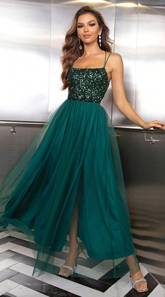 Lace-Up Backless Mesh Dress