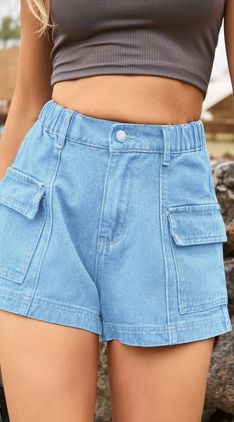 High-Waist Denim Shorts with Pockets