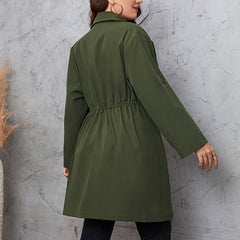 Plus Size Lapel Collar Roll-Tab Sleeve Trench Coat