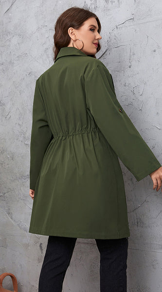 Plus Size Lapel Collar Roll-Tab Sleeve Trench Coat