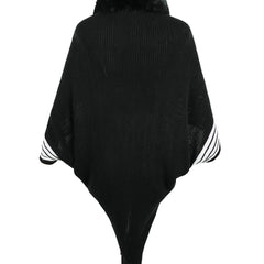 Striped Fringe Detail Long Sleeve Poncho