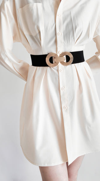 Geometric Buckle Elastic Wide Belt