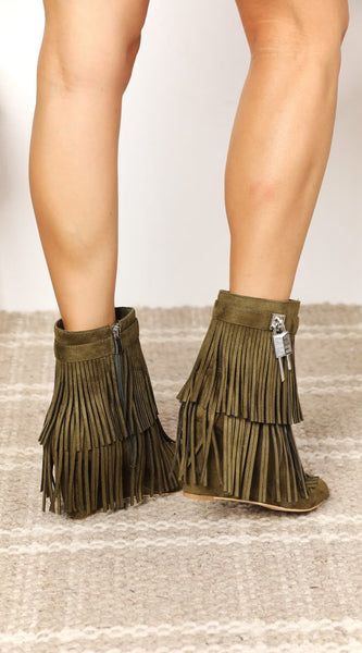 Legend Women's Tassel Wedge Heel Ankle Booties