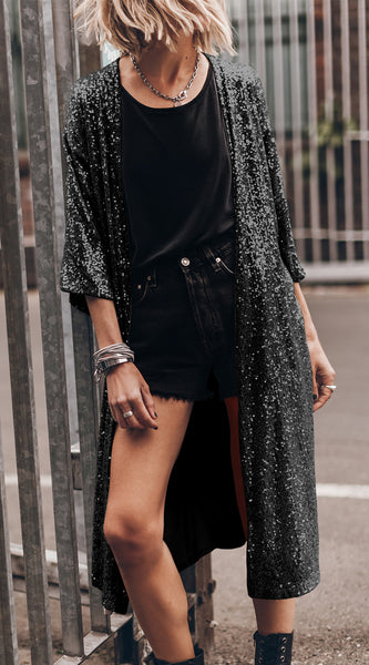 Sequin Open Front Duster Cardigan