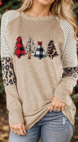 Christmas Tree Graphic Striped Long Sleeve Sweatshirt