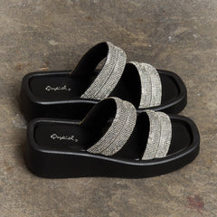 Qupid Bright Mind Platform Wedge Rhinestone Sandal