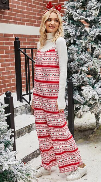 Christmas Color Contrast Wide-Legged Jumpsuit