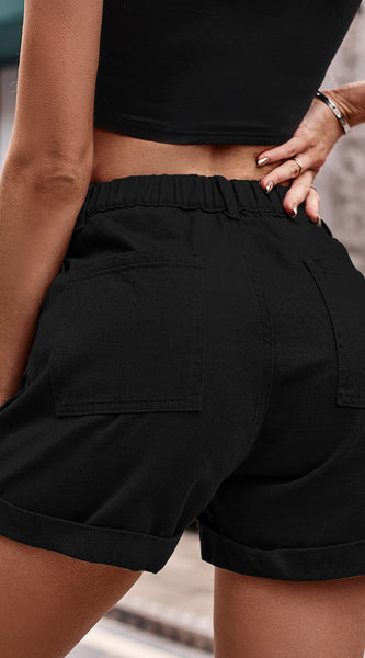 Cuffed Denim Shorts with Pockets