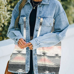 Collared Neck Dropped Shoulder Denim Jacket