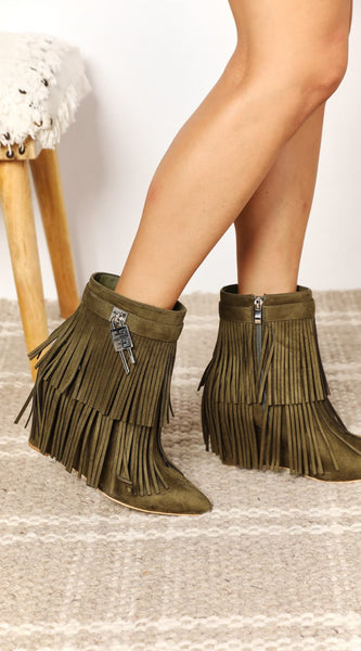 Legend Women's Tassel Wedge Heel Ankle Booties