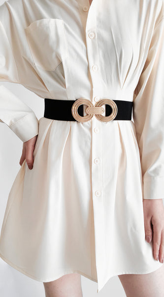 Geometric Buckle Elastic Wide Belt