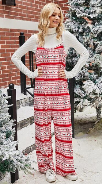 Christmas Color Contrast Wide-Legged Jumpsuit