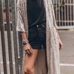 Sequin Open Front Duster Cardigan