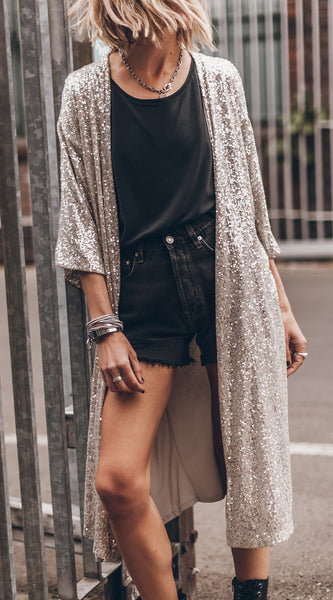 Sequin Open Front Duster Cardigan