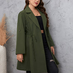 Plus Size Lapel Collar Roll-Tab Sleeve Trench Coat