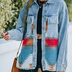 Collared Neck Dropped Shoulder Denim Jacket